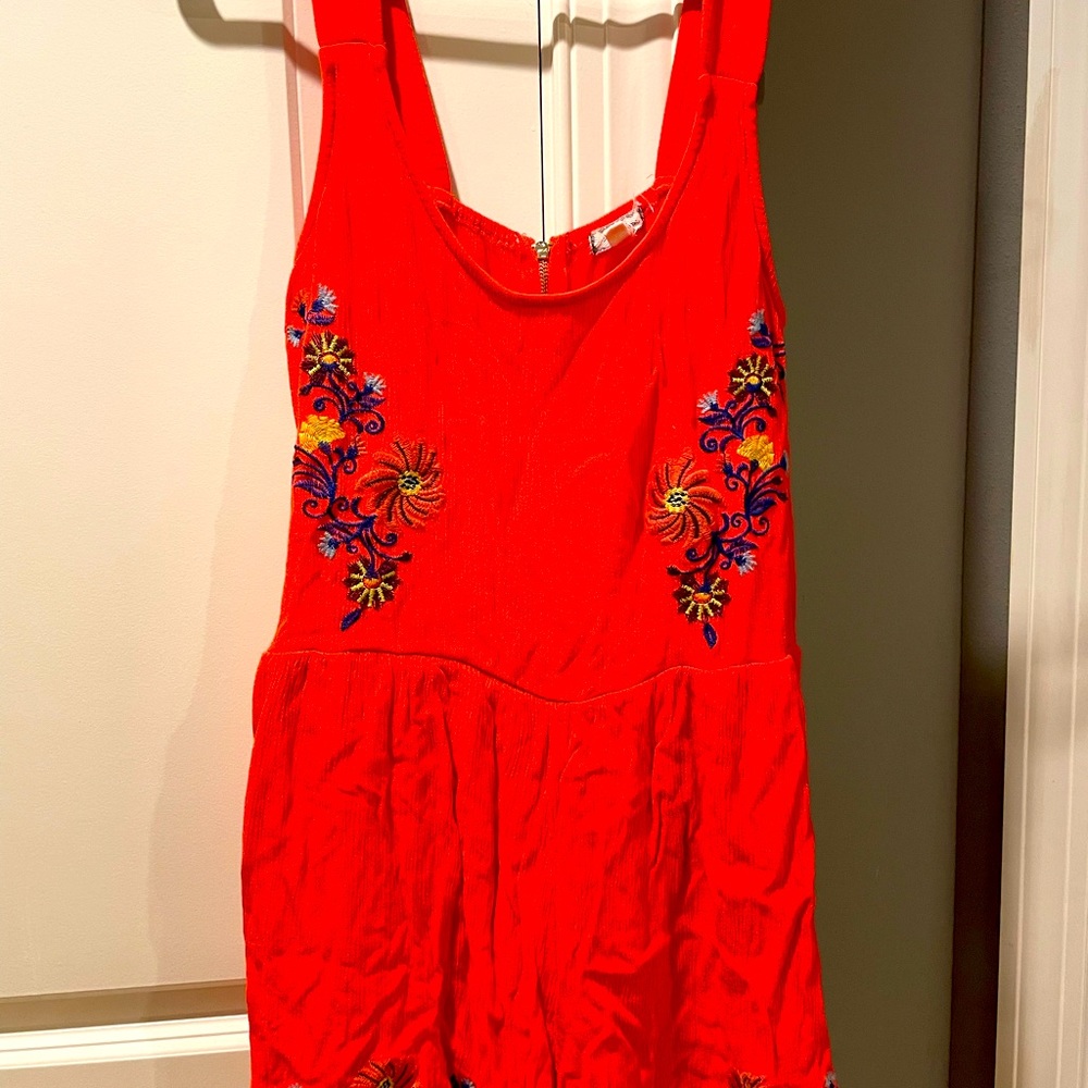 Orange romper jumper boho vintage embroidery